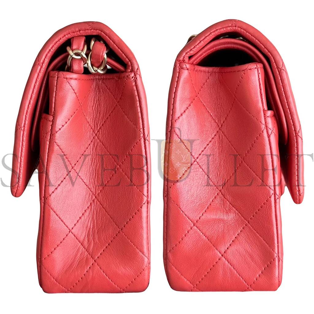 CHANEL MEDIUM QUILTED RED LAMBSKIN  CLASSIC DOUBLE FLAP BAG (25*15*6cm)